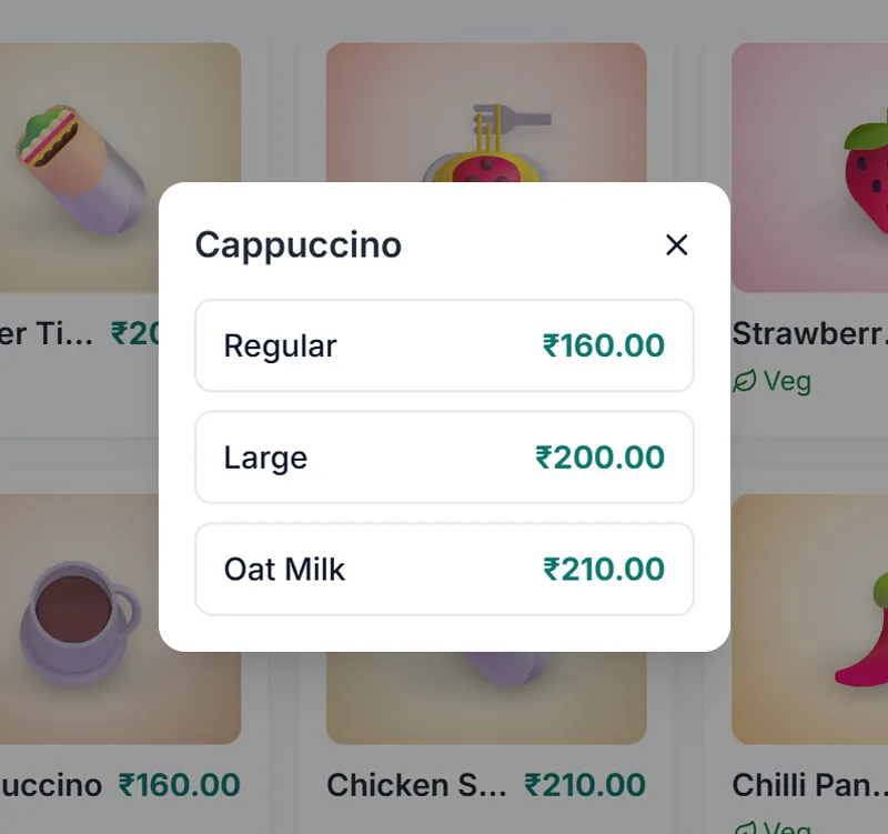 Choosing Regular, Large or Oat Milk for a cappuccino